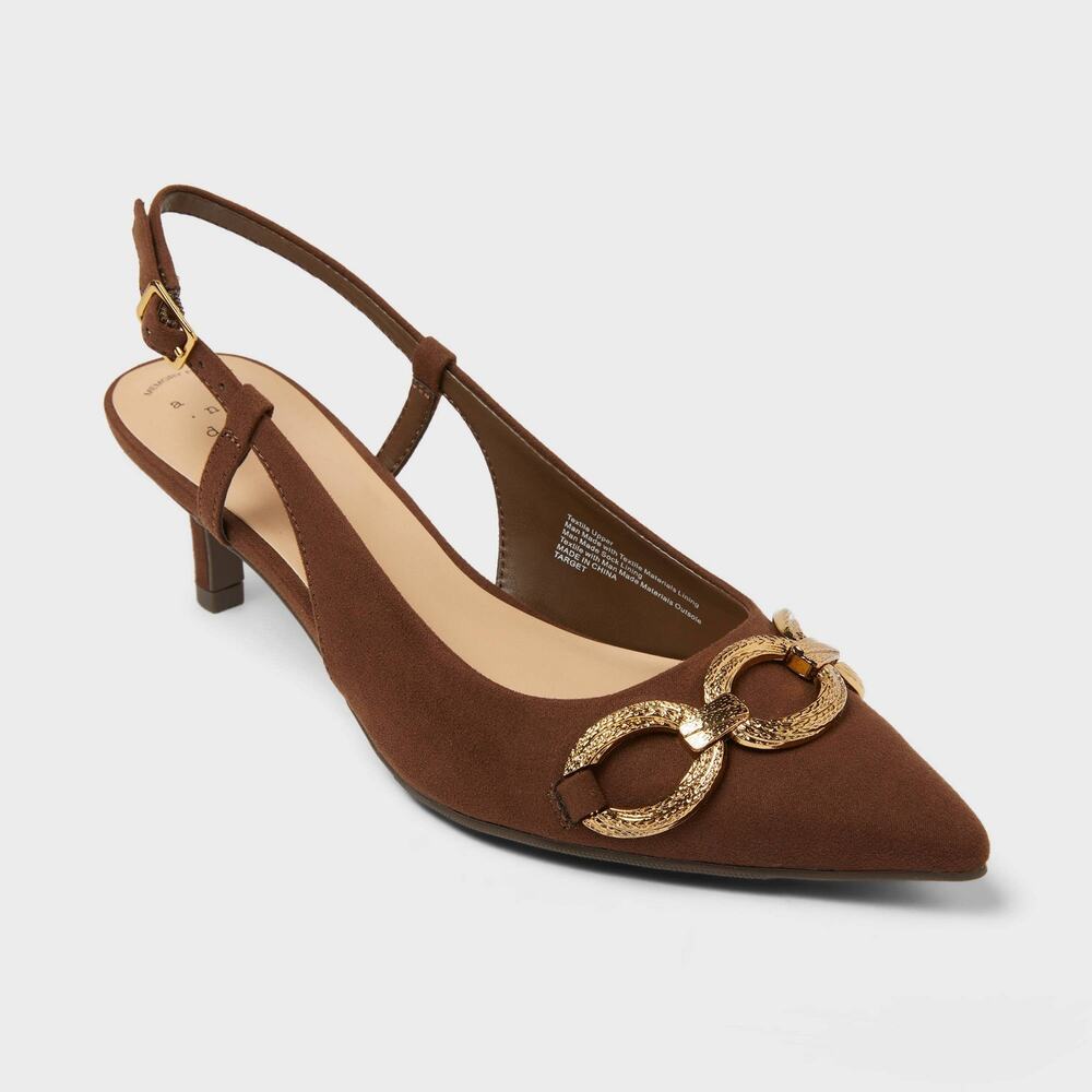 A New Day Tabitha Oversized Chain Sling Back Heels Brown 10 NWT